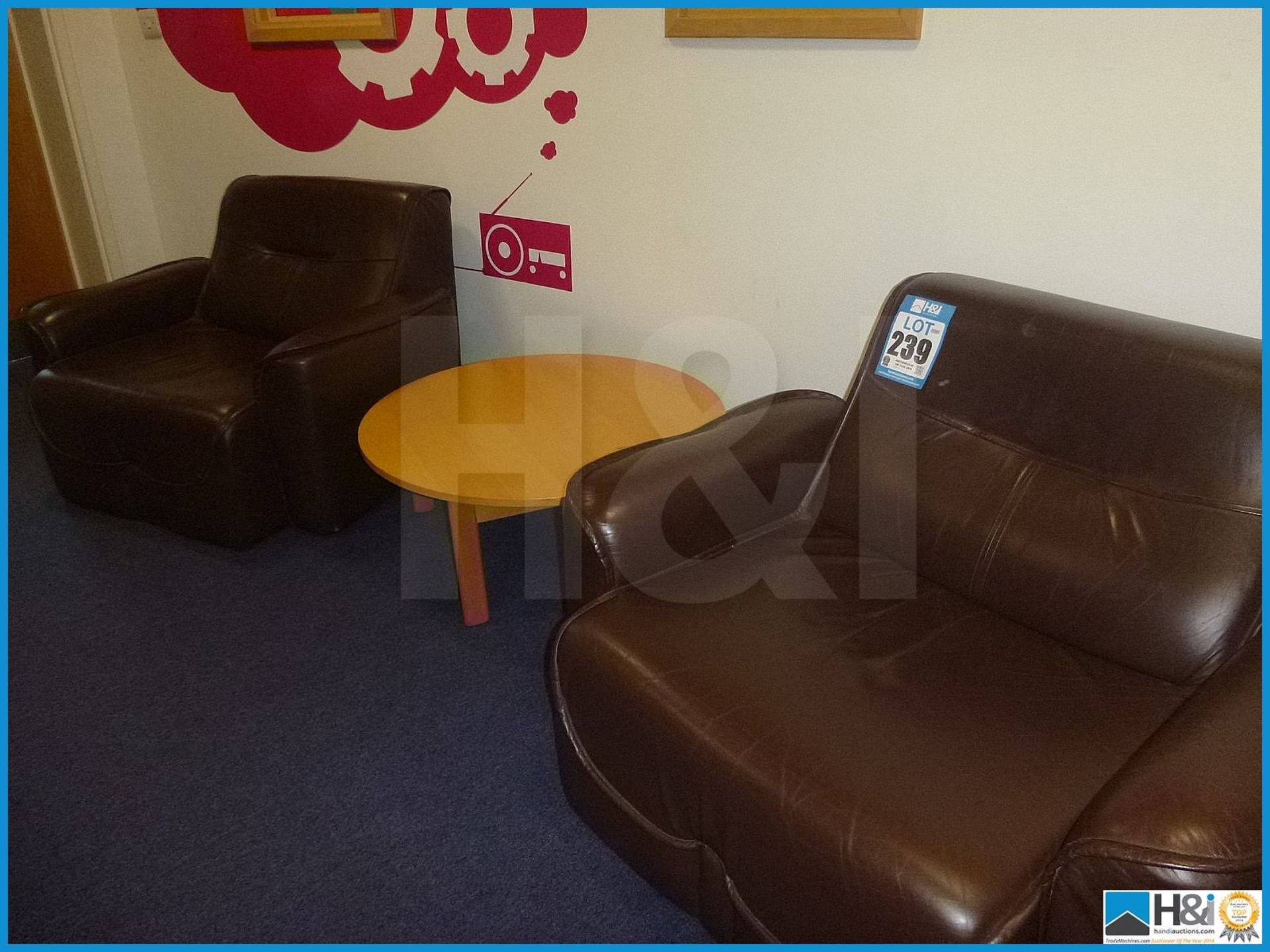 2 OFF - BROWN LEATHER ARMCHAIRS AND COFFEE TABLE