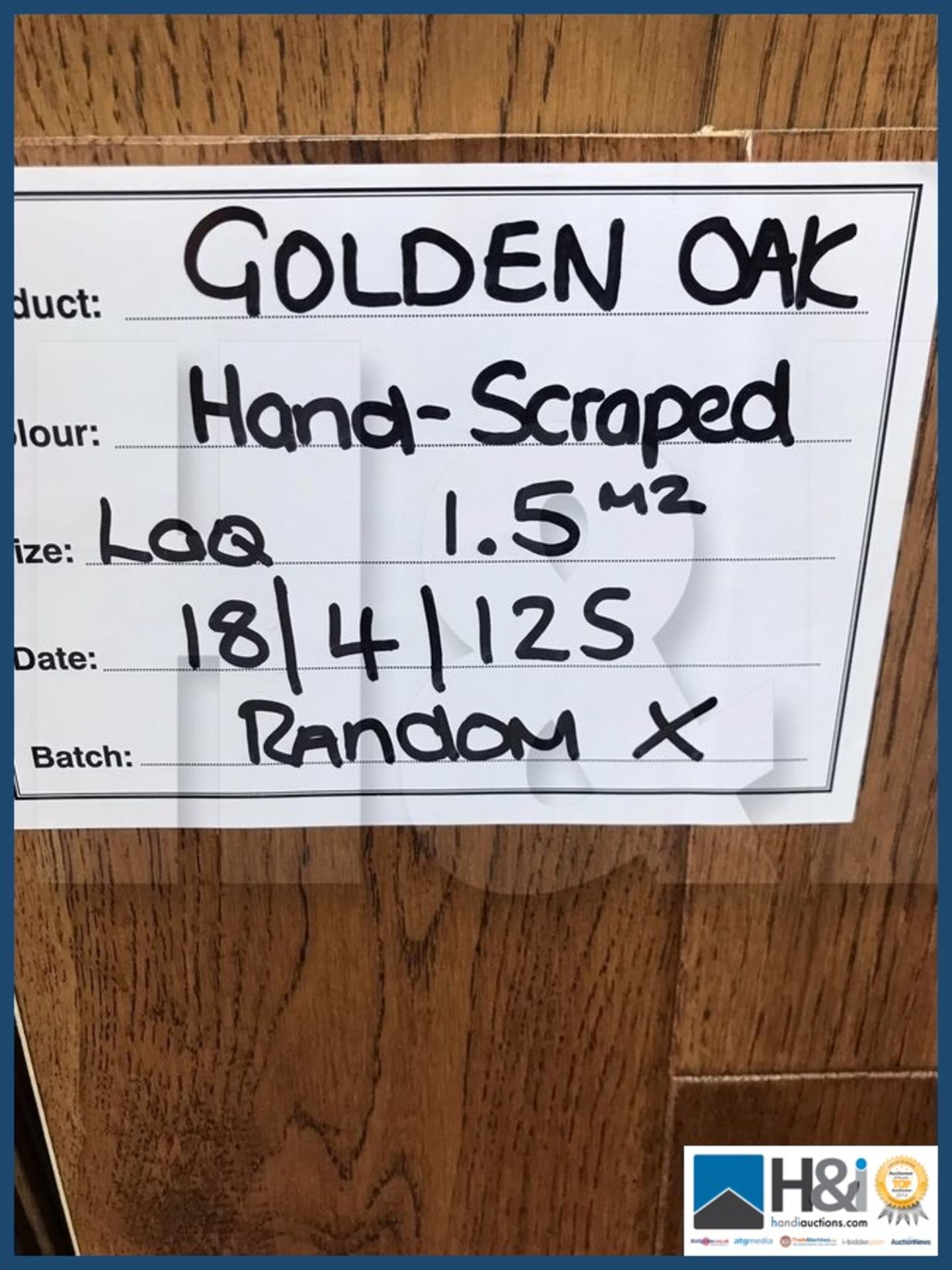 Golden Oak. Hand scraped engendered Oak flooring. 18m2 per lot. RRP GBP 1,900 per lot.