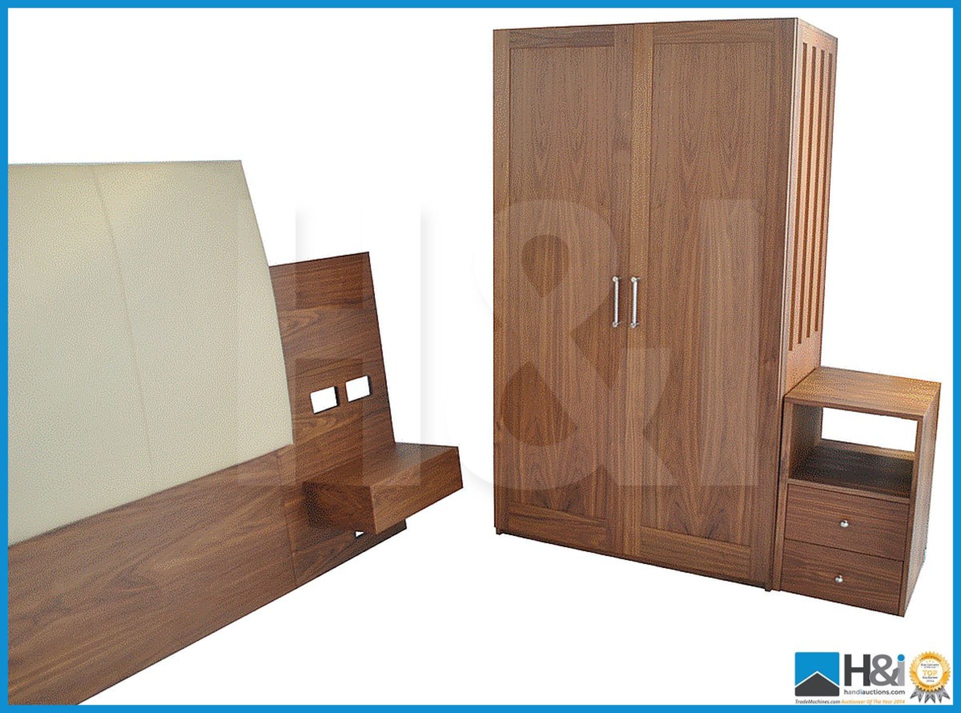 Stunning black walnut bedroom furniture set comprising: 2-door wardrobe - H 193cm x W 110cm - Image 2 of 10