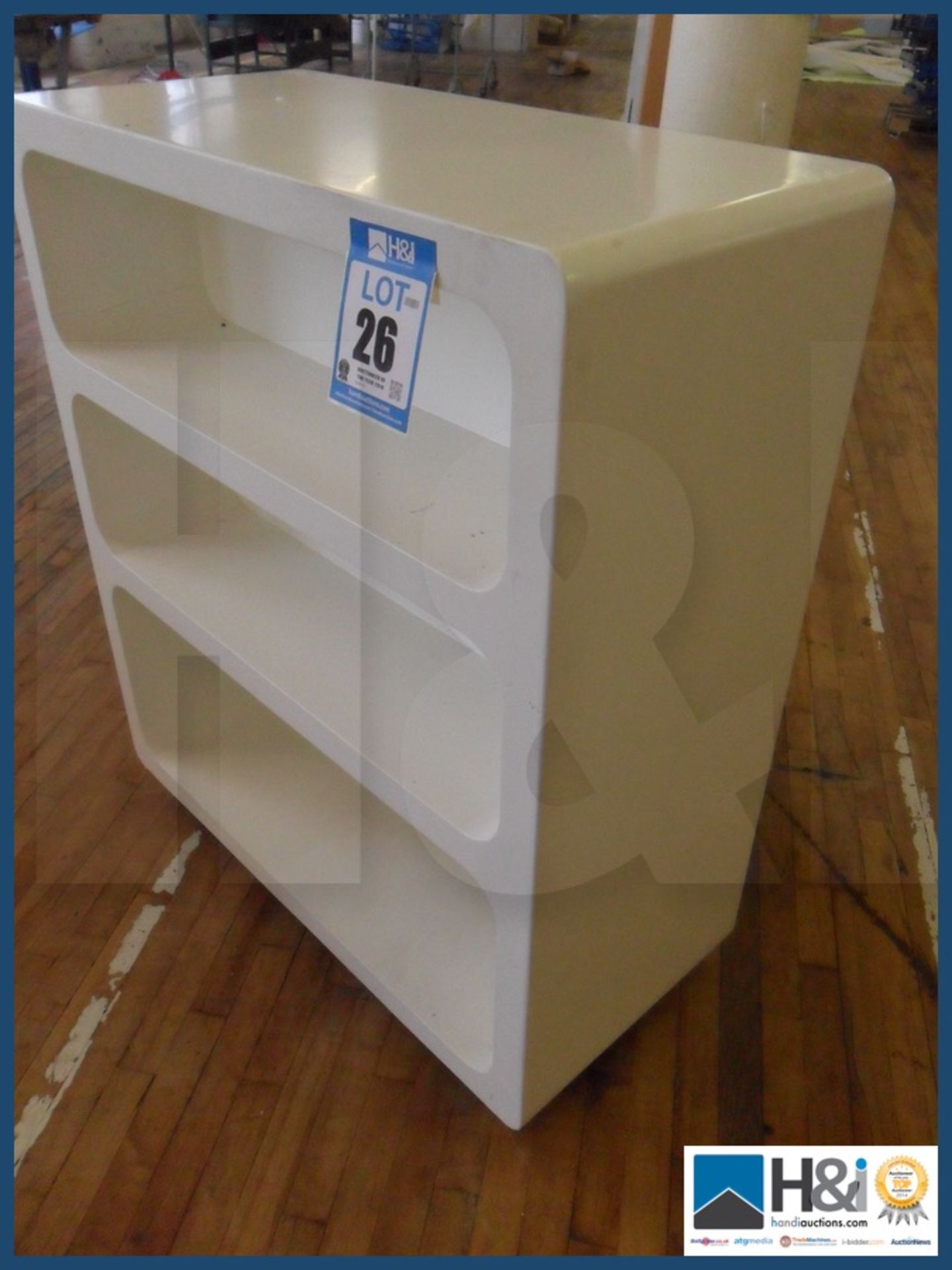 White shelving unit 37" X 17"X 42" on wheels - Image 2 of 2