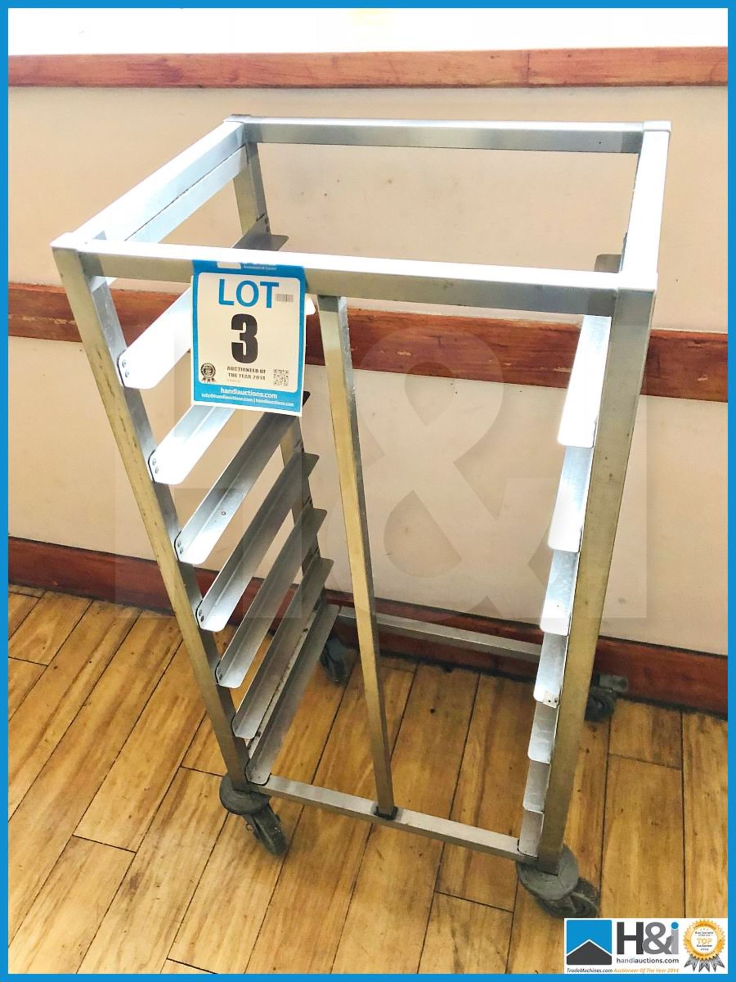 Stainless steel mobile serving tray storage rack 53cm x 40cm x 110cm .