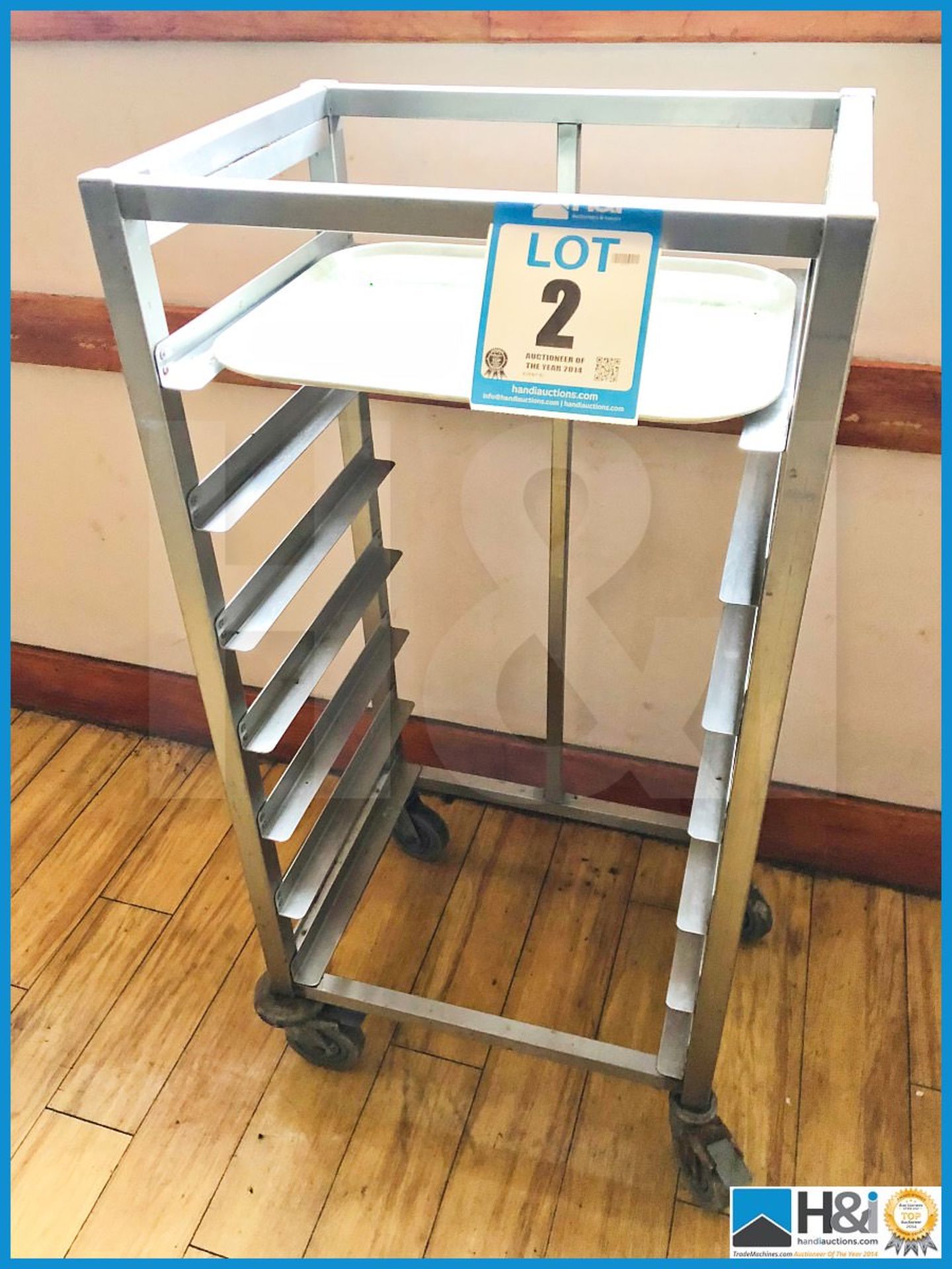 Stainless steel mobile serving tray storage rack 53cm x 40cm x 110cm .