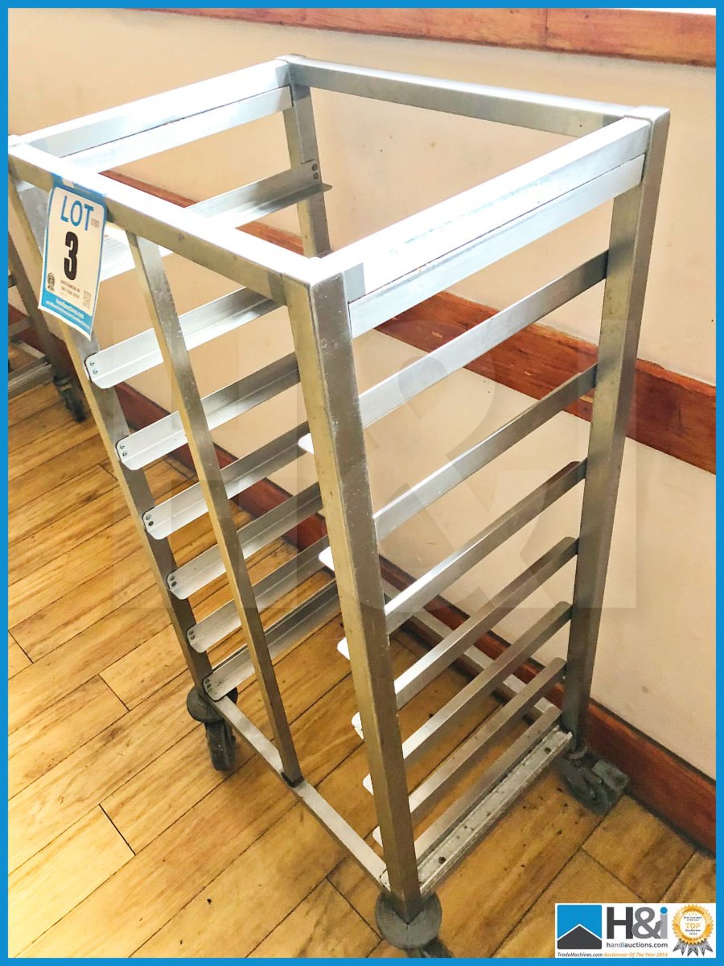 Stainless steel mobile serving tray storage rack 53cm x 40cm x 110cm . - Image 3 of 3