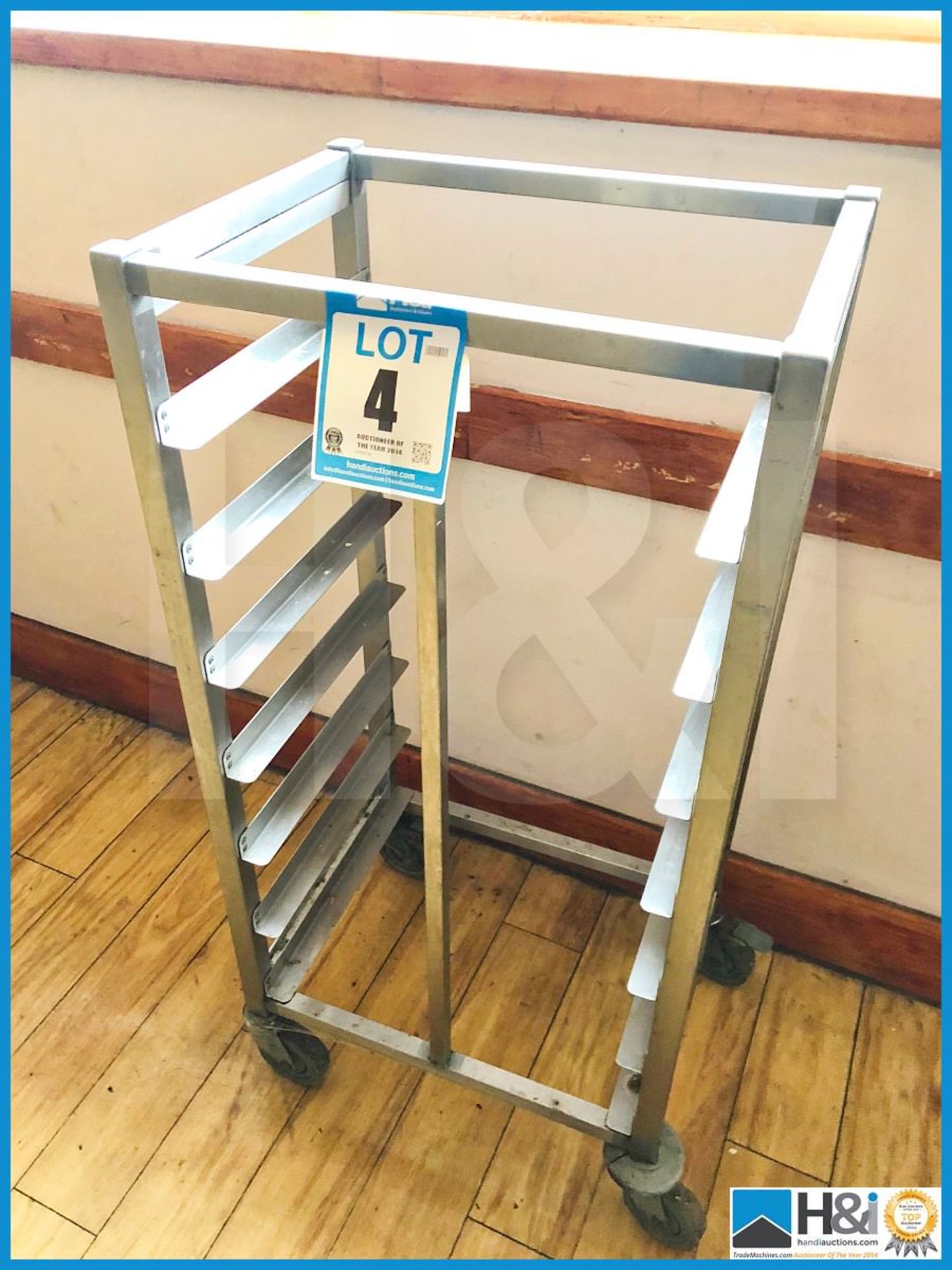 Stainless steel mobile serving tray storage rack 53cm x 40cm x 110cm .