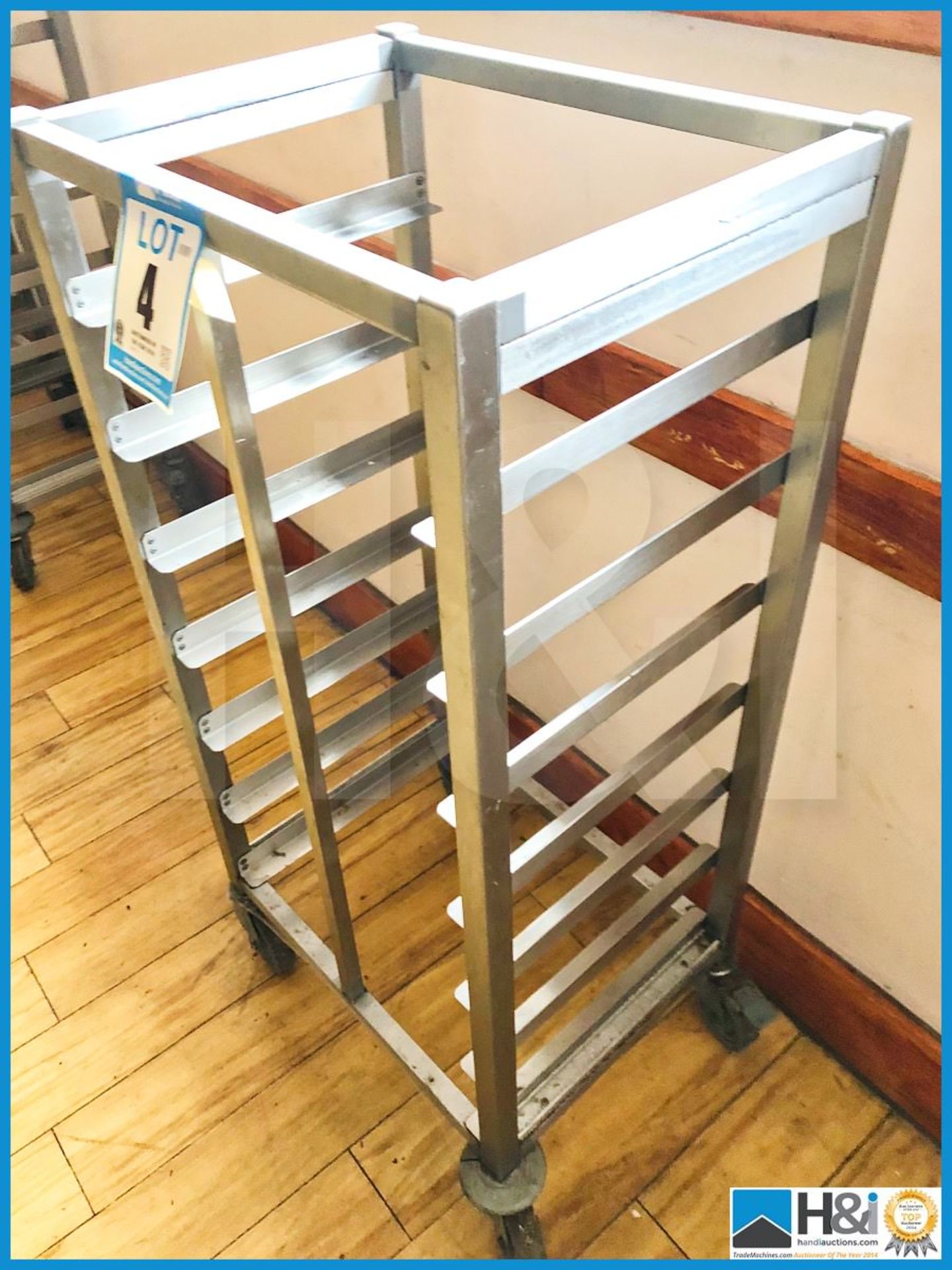 Stainless steel mobile serving tray storage rack 53cm x 40cm x 110cm . - Image 2 of 2