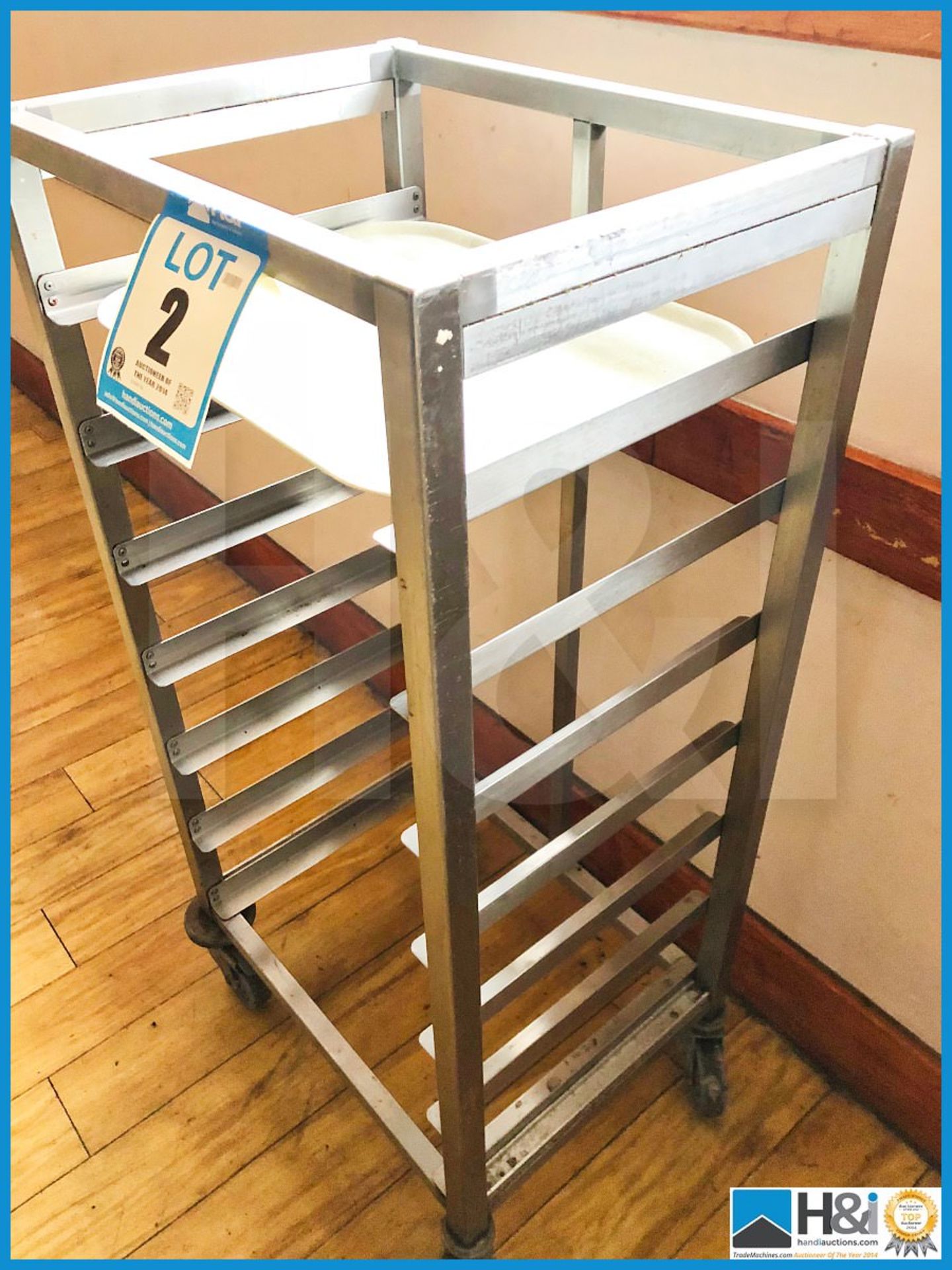 Stainless steel mobile serving tray storage rack 53cm x 40cm x 110cm . - Image 2 of 2