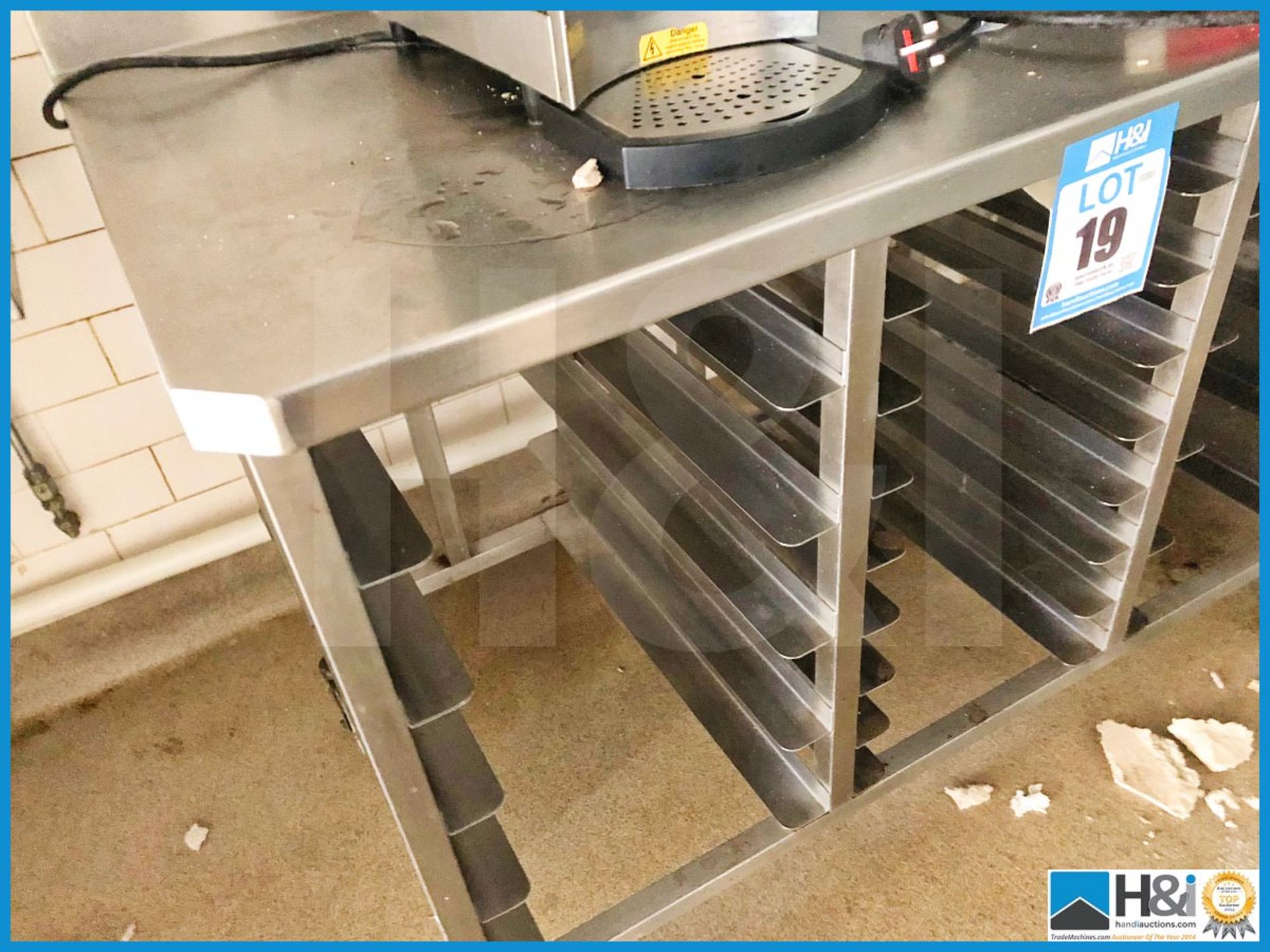 Stainless steel cantine storage rack on wheels. Contents not included 2m long x 750mm deep. - Image 3 of 3