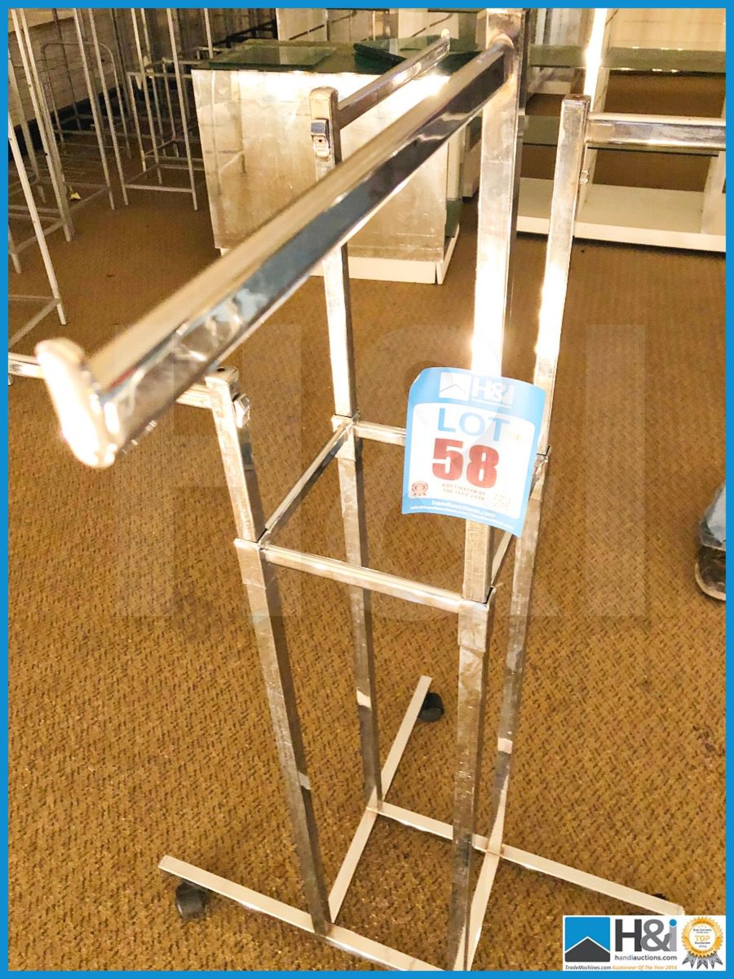 Chrome four armed clothes display stand on wheels free standing. - Image 3 of 3