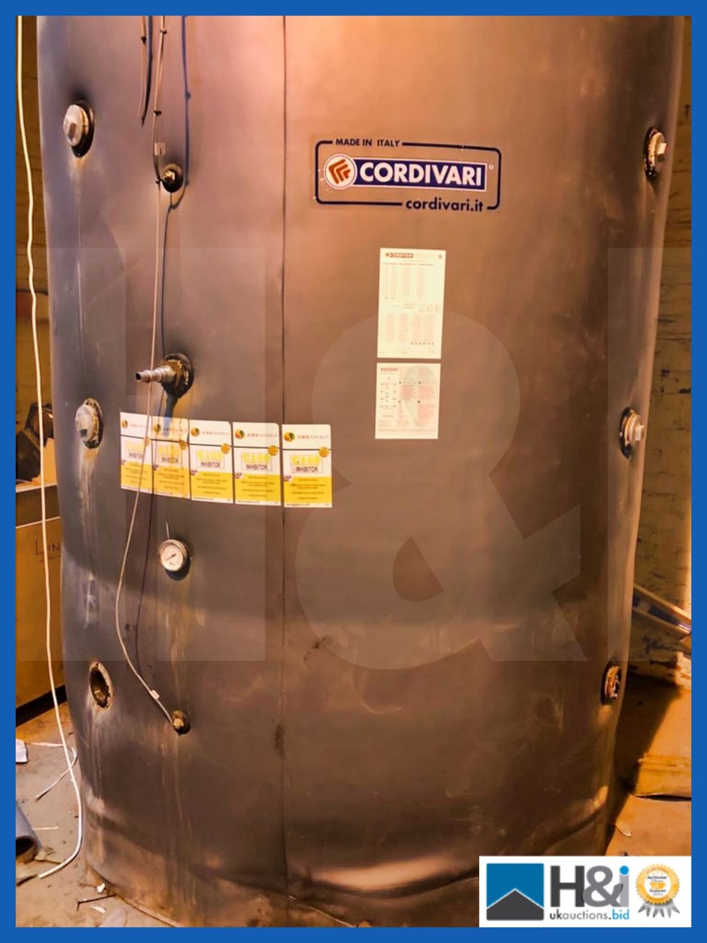 2018 year Cordivari Buffer tank for the storage of hot water for heating supply. Believed to be 8000