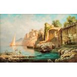 Gustave Marius Julien (18251881) Bord de mer paysage méditerranéen huile sur panneau signée 44x70