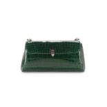 Asprey, sac baguette en crocodile niloticus vert bouteille, bandoulière porté épaule, avec CITES d'