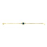 Bracelet "Nazar boncuk" or 750 et pâte de verre serti de diamants taille brillant long. 19 cm