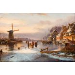 Willem J. Jnr. Brade (XIX) Patineurs sur lac gelé huile sur toile 49x59 cm