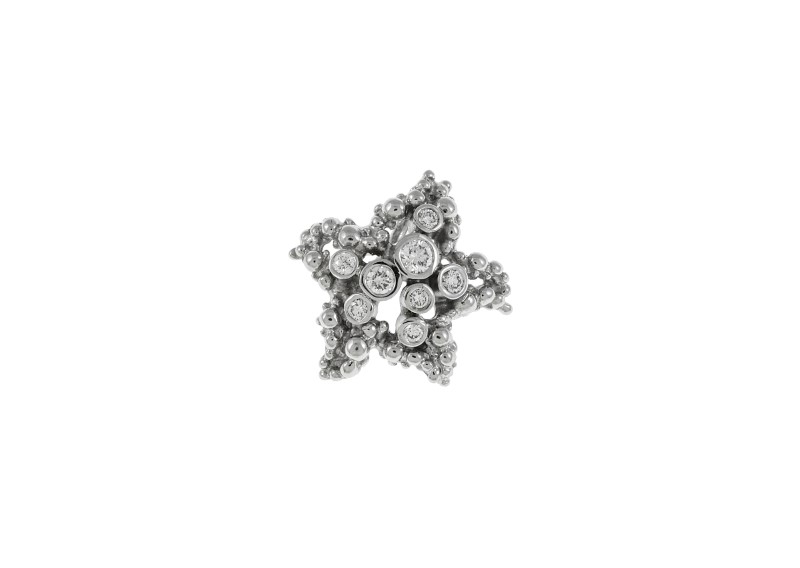 Gilbert Albert pendentif étoile or gris 750 perlé serti de diamants taille brillant signé 16 cm