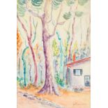 Hans Purrmann (18801966) Paysage maison dans un sousbois aquarelle sur dessin au crayon signée 50x35