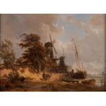 CharlesLouis Mozin (18061862) Paysage animé avec moulins huile sur panneau signée 38x52