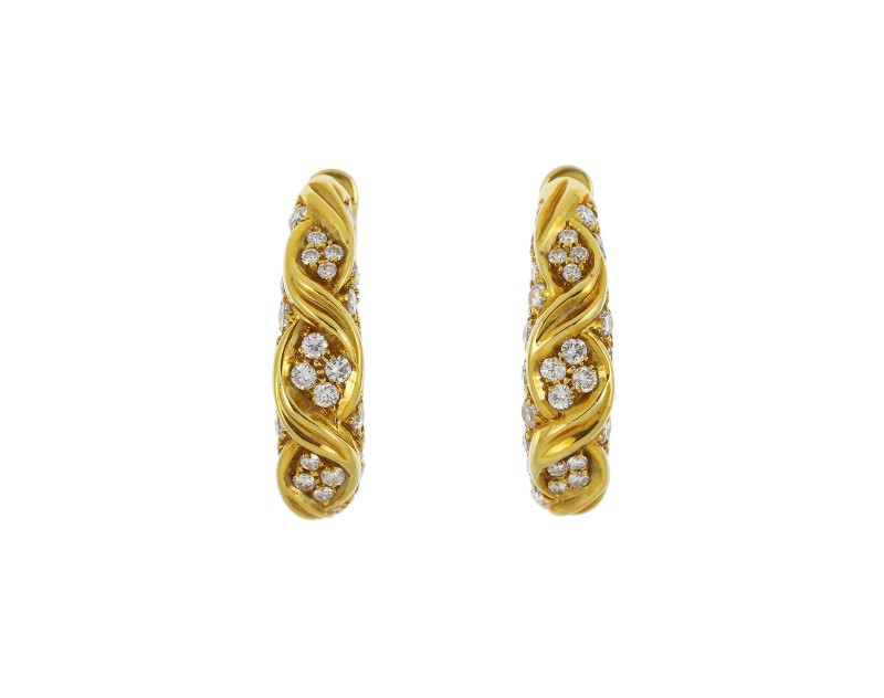 Paire de boucles d'oreilles or 750 serties de diamants taille brillant h. 2.3 cm 15g - Image 2 of 2