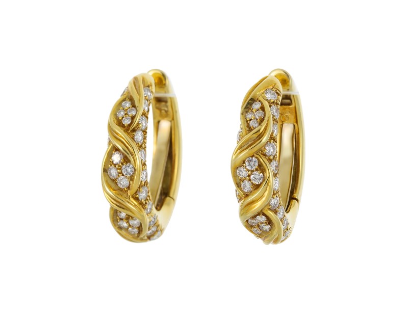 Paire de boucles d'oreilles or 750 serties de diamants taille brillant h. 2.3 cm 15g