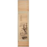 Pêcheur et bûcheron conversant peinture montée sur rouleau Chine inscriptions et sceaux 135x405cm (