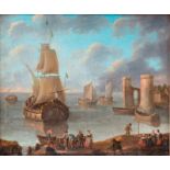 Ecole française du XVIIIe s. Scène de port huile sur toile 52x61 cm