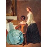 Alix d'Anethan (18481921) attr. à Femmes dans un intérieur huile sur panneau signée 31x27 cm