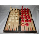 A stained ivory chess set (af) in a backgammon box