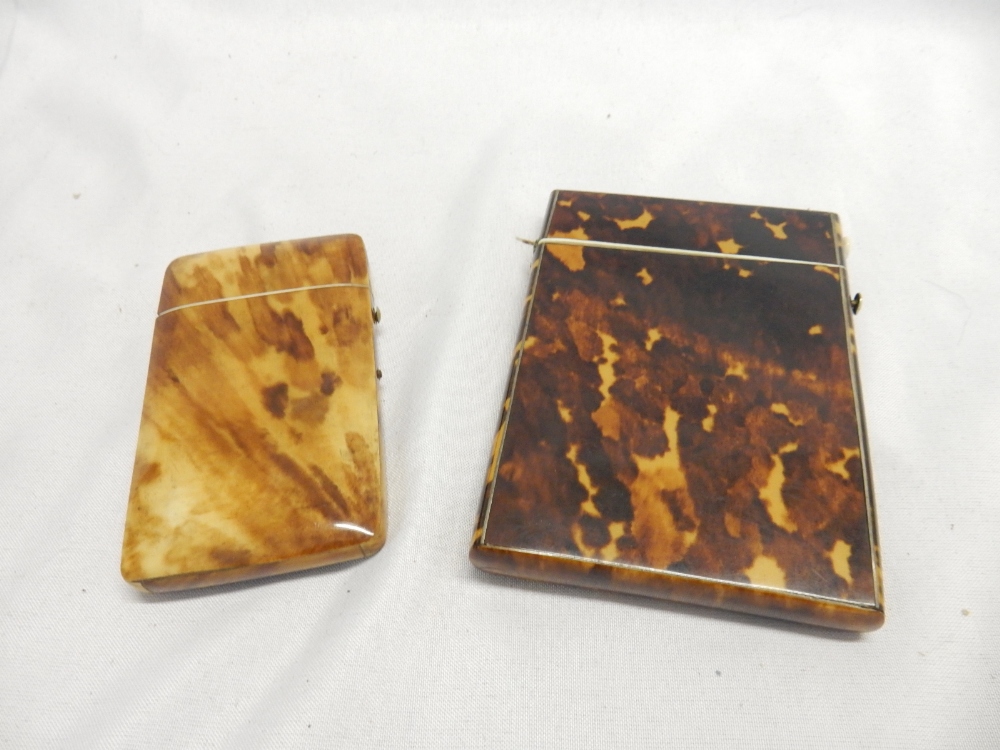 Two Victorian tortoiseshell covered visiting card cases