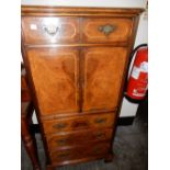 A walnut lamp table with square top, frieze drawer, on slender cabriole legs - 15in. wide and a