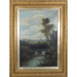 A pair of oils - Landscape and river scenes, gilt framed and glazed - 21in. x 13in.