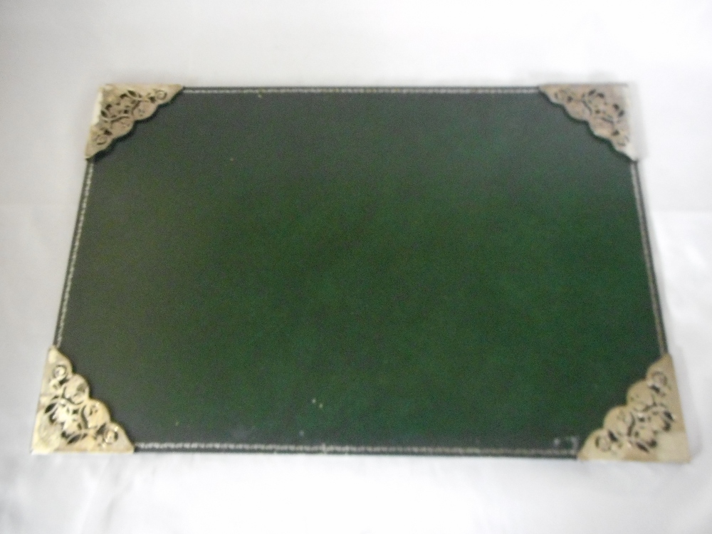 A green desk blotter with pierced silver mounted corners - Birmingham 1993, makers mark for Barker - Image 2 of 2