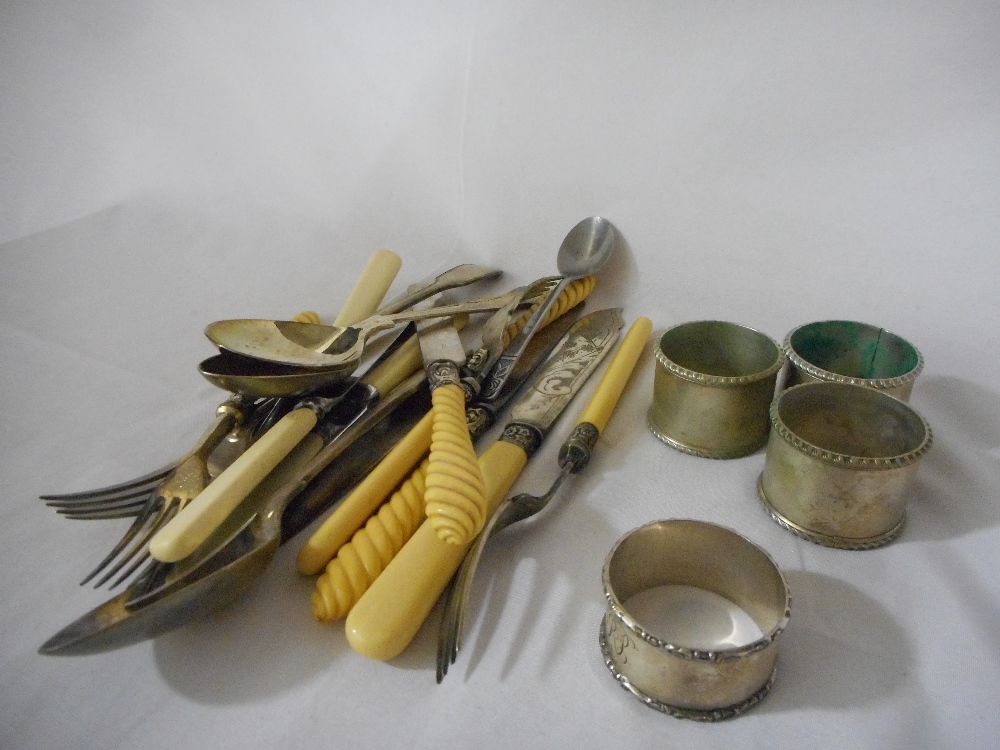 A silver napkin ring and a small quantity of silver plated flatware - Image 2 of 2