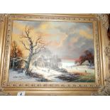 A signed oil on canvas - Winter landscape scene, gilt framed - 12in. x 15in.