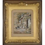 A Victorian watercolour in the style of Birkett Foster depicting three young children before a