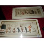 Two humorous coloured prints after Dan O'Klein depicting Dogs of Paris, signed in pencil the mounts,