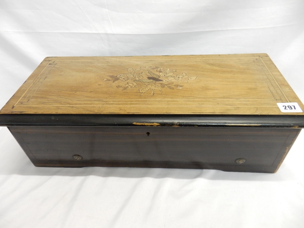 A 19th Century musical box playing twelve airs in a rosewood, ebonised and marquetry inlaid case - Image 3 of 3