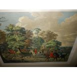 Six coloured engravings of hunting scenes, mounted, framed and glazed - 19in. x 25in.