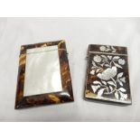 A Victorian mother of pearl and tortoiseshell veneered card case and one other Victorian