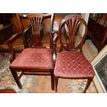 A mahogany framed carver chair with pierced centre splat, drop in seat, on square legs and a