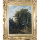 E. J Crawford 1868. A large 19th Century signed and dated oil on canvas - Woodland scene with