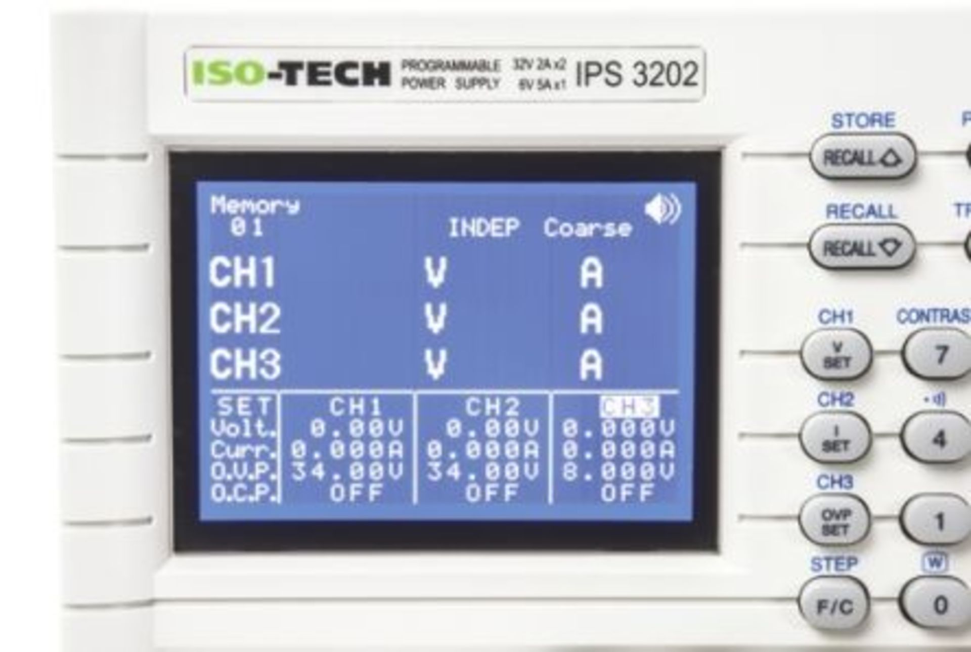 ISO-TECH IPS3202 Digital Bench Power Supply, 3 Output 0-32 V, 0-6 V 500 mA, 0- 2 A 158W - Bild 3 aus 4