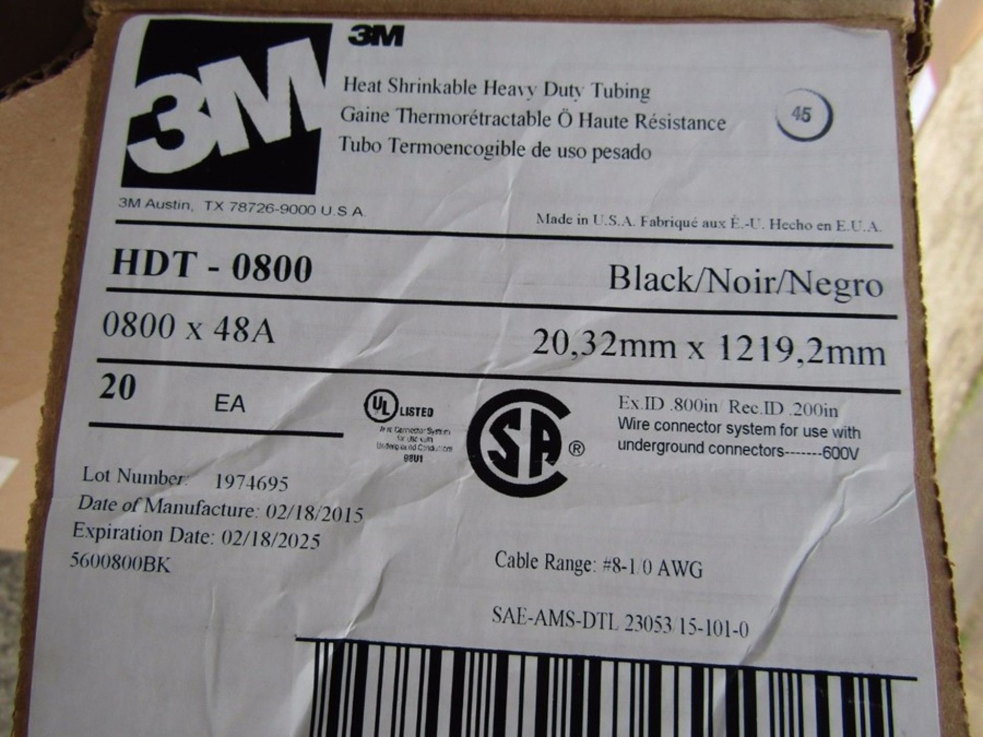 BOX of 20 x 3M Black Heat Shrink Tubing 3:1 20.3mm Dia x 1.219m - 1005 8373299 - Image 3 of 4