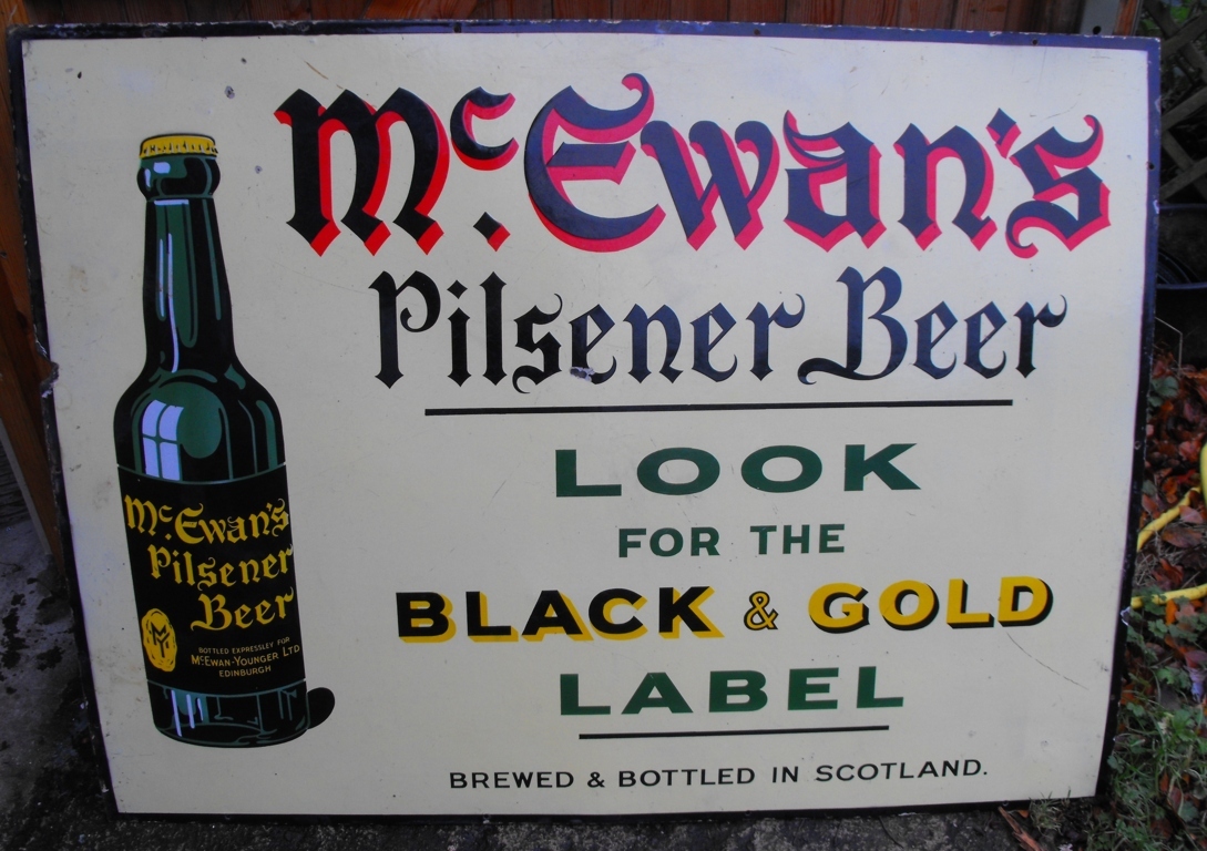 Antique/Vintage McEwans Pilsner Beer Enamel Sign - 47" x 35".