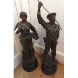 Large Pair of Spelter Figures 27" tall.