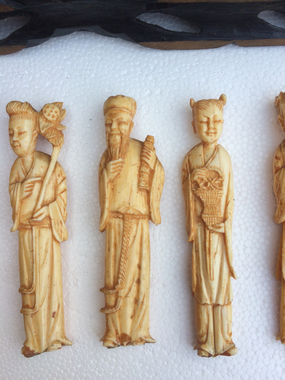 Lot of 8 Oriental c1920 Ivory Figures on Stand 4 1/4" (110mm) tall. - Image 4 of 6