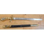 German Hunting Dagger marked ACS (scales) with horn handle - 23" long with blade of 16 1/4"