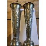Antique/Vintage Pair of Silver Vases - 8" tall.