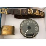 Lot of Army Belt with Badges-Trench Art Shell Base and TAS Knots Clock.