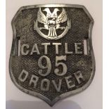 Antique Hiatt&Co Birmingham Aliminium Perth Cattle Drover Badge - 3 1/4" x 3".