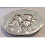 Antique/Vintage Silver Lidded Box with embossed winged cherubs - 6 1/2" x 5".