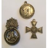 Imperial Russia St Georges Cross 4th Class for Non-Christians 40.5mm x 34.5mm plus other medals.